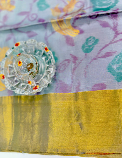 Pochampalli Printed Silk Saree with Satin Border and Blouse – Powerloom Weave for Women