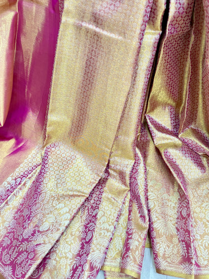 Borderless Pure Silk Handloom Saree in Ivory Gold with Zari Weaving – Festive Collection
