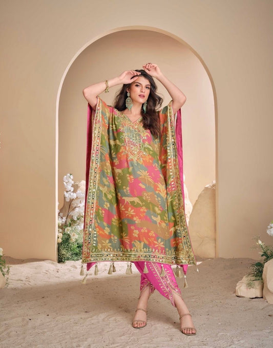 Pure Viscose Natural Crepe Silk Hand-embellished gota patti work with hand mirror work