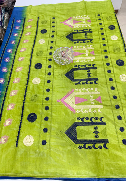 Pure Tussar Munga Silk Saree with Dolabadi Embroidery Work – Silk Mark Certified Handloom Saree