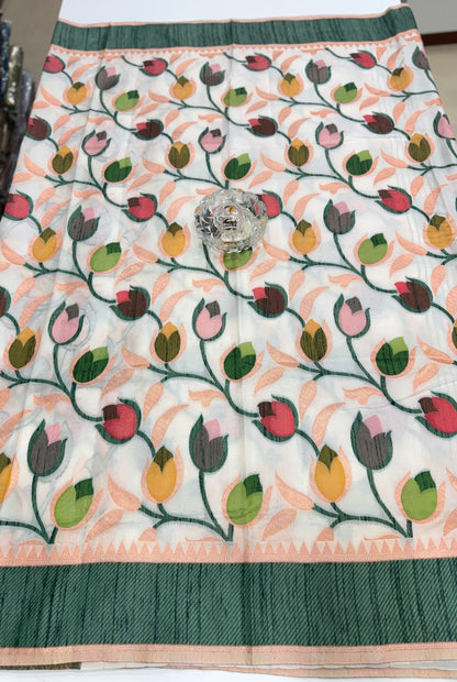 Soft silk floral printed saree with contrast blouse, lightweight festive wear saree for women