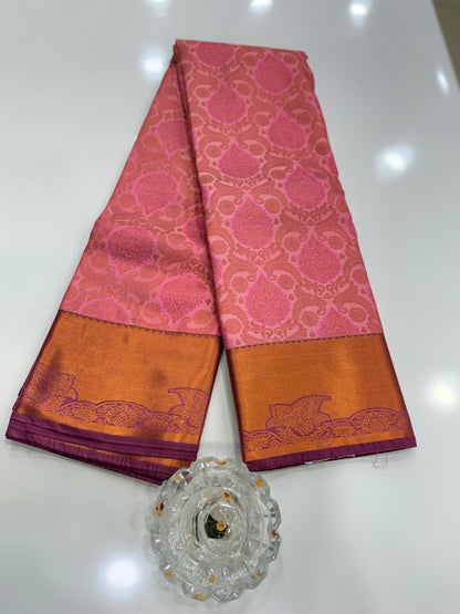 Bridal Soft Silk Saree with Jacquard Weaving & Contrast Border for Women