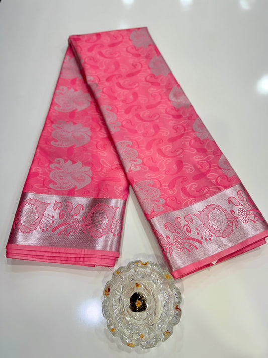 Butti Embossed Soft Silk Saree with Rich Pallu and Matching Blouse – Festive & Wedding Wear for Women