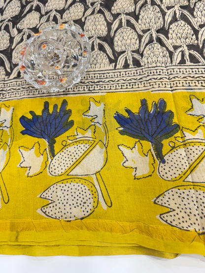 Pure Chanderi Silk Saree with Intricate Handblock Print and Blouse Piece – Traditional Wear for Women