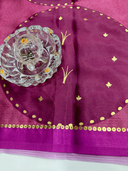 Japan satin saree for women with position print pallu and blouse, soft satin printed saree for festive and casual wear