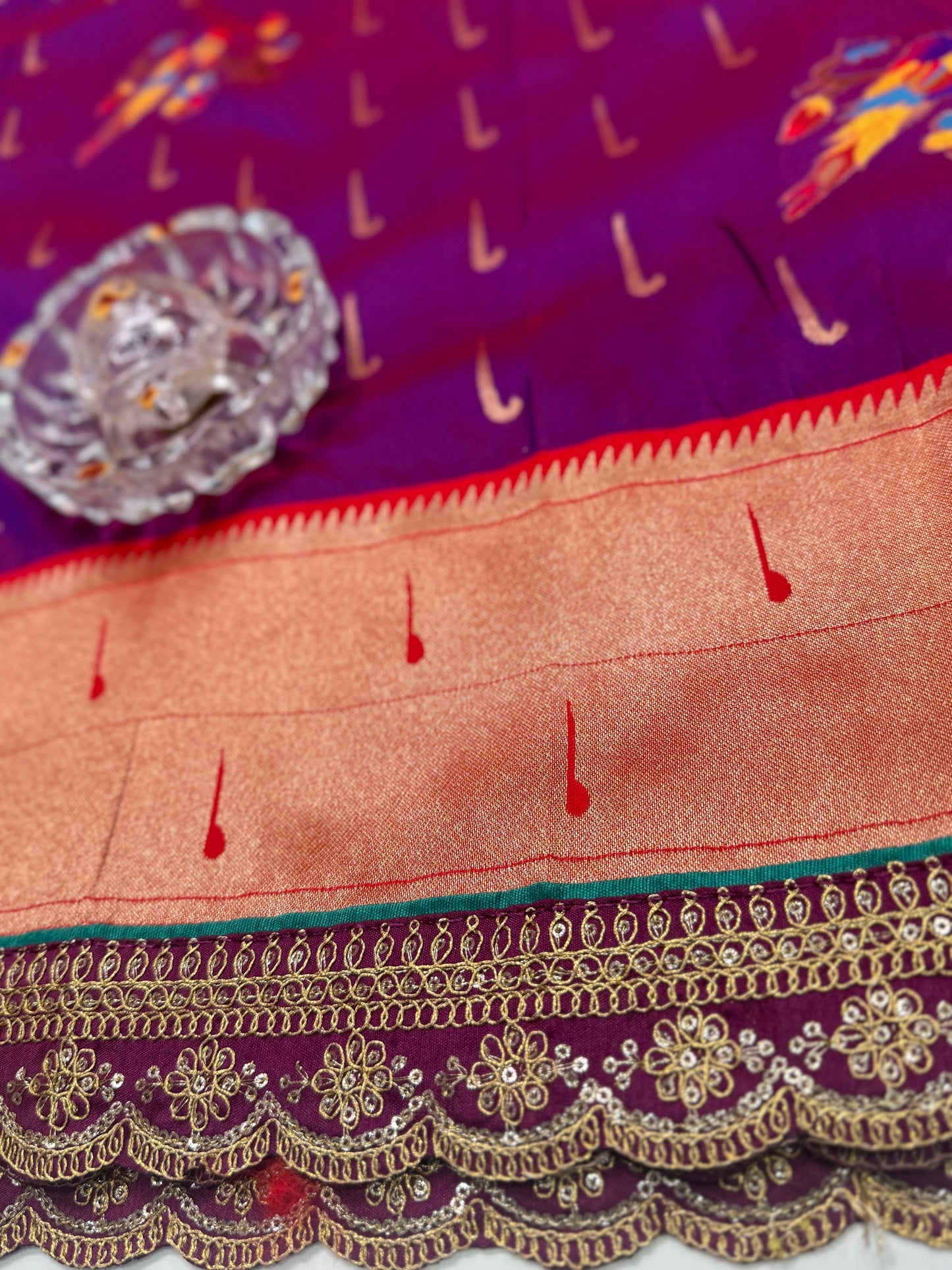 Paithani Lace Border Soft Silk Saree with Contrast Blouse for Women