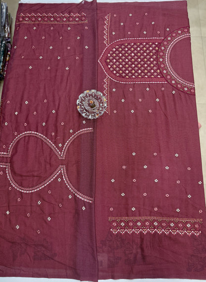 Pink kora silk style viscose saree with woven motifs and embroidered unstitched blouse fabric for festive wear
