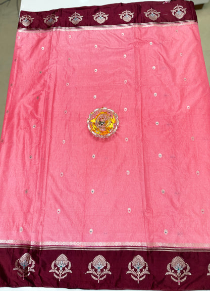 Banarasi Semi Raw Mango Silk Saree with Zari Buta Meenakari Work and Brocade Blouse – Festive Wear