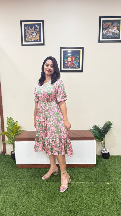 Satin Digital Floral Printed A-line Dress