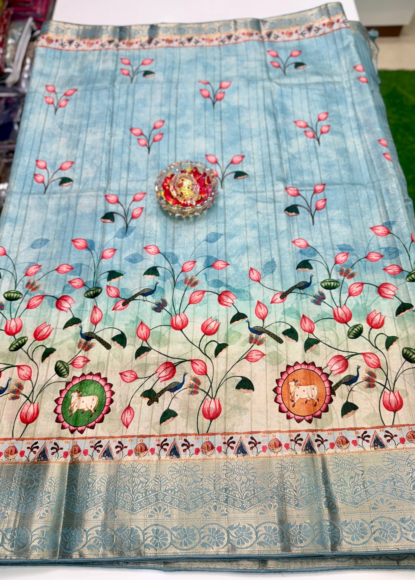 Boyanapalli-Style Silk Blend Saree with Jacquard Border and Chit Pallu – Printed Festive Saree for Women