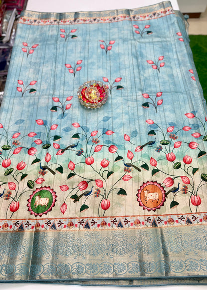 Boyanapalli-Style Silk Blend Saree with Jacquard Border and Chit Pallu – Printed Festive Saree for Women