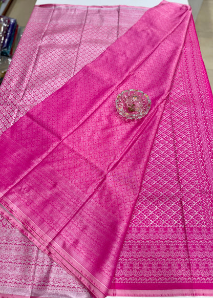 Bridal Soft Silk Saree with Jacquard Weaving & Contrast Border for Women