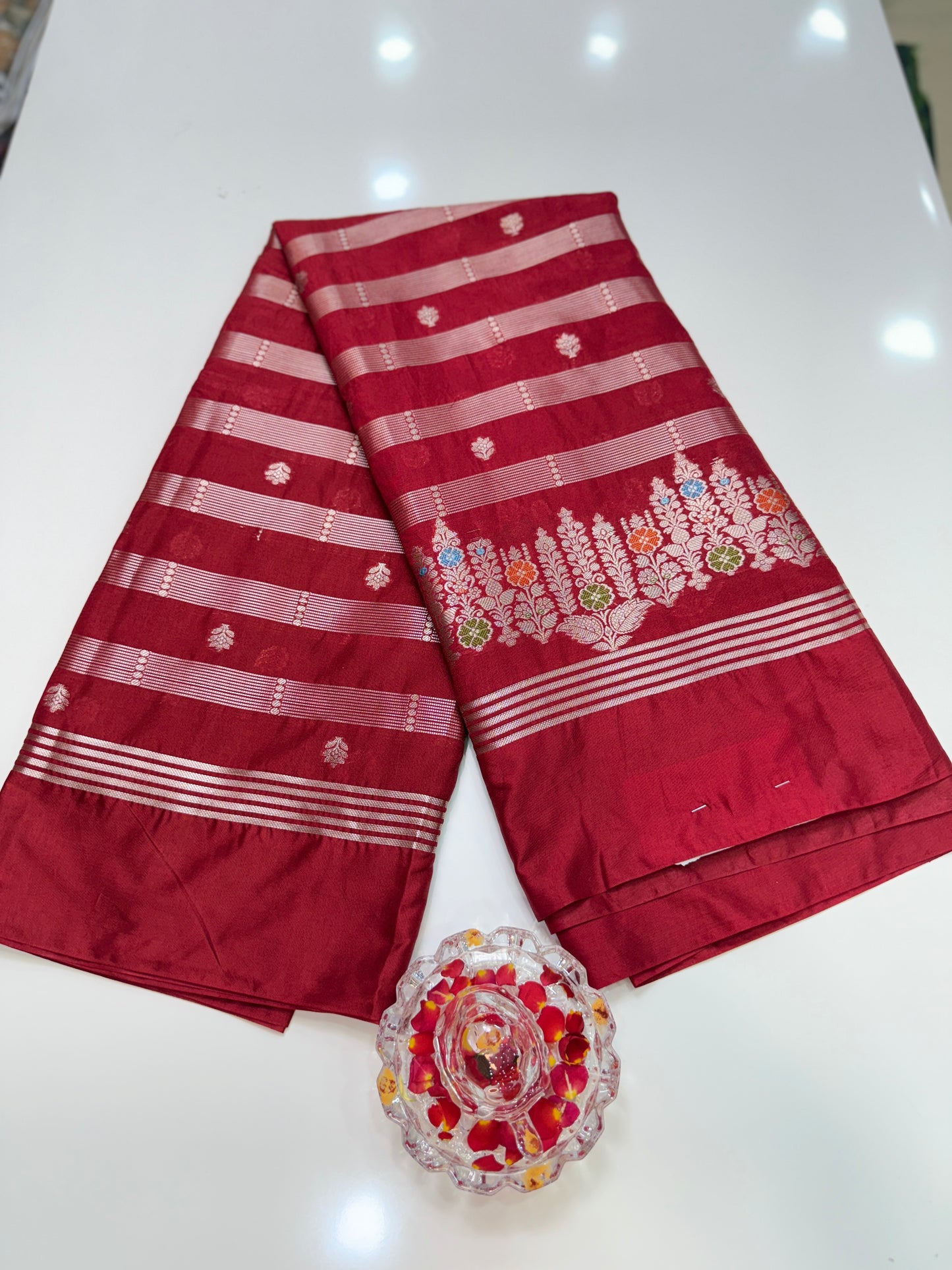 Banarasi Semi Katan Silk Saree with Meenakari Satin Border and Gold Zari Weaving – Traditional Festive Saree for Women