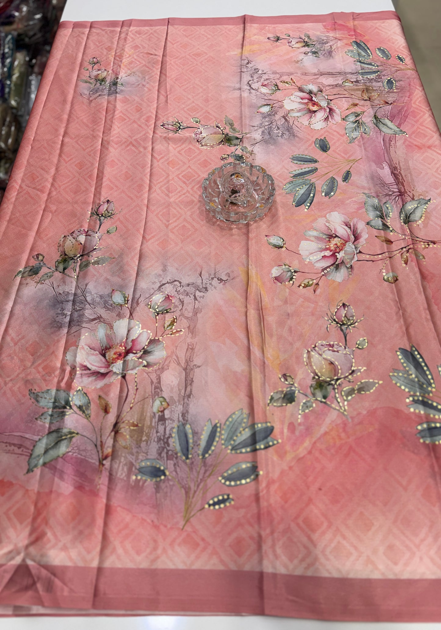 Japan satin saree for women with position print pallu and blouse, soft satin printed saree for festive and casual wear