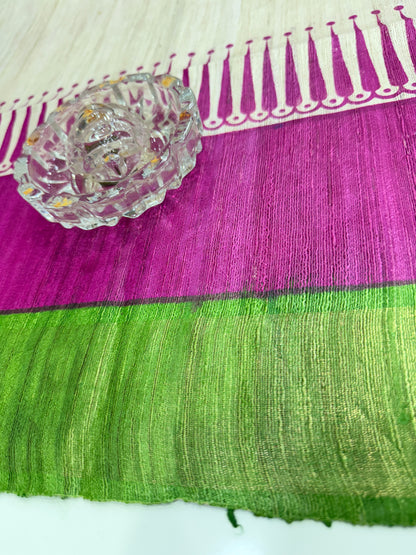 Pure Tussar Ghicha Silk Saree with Zari Border and Printed Design – Silk Mark Certified Handloom Saree