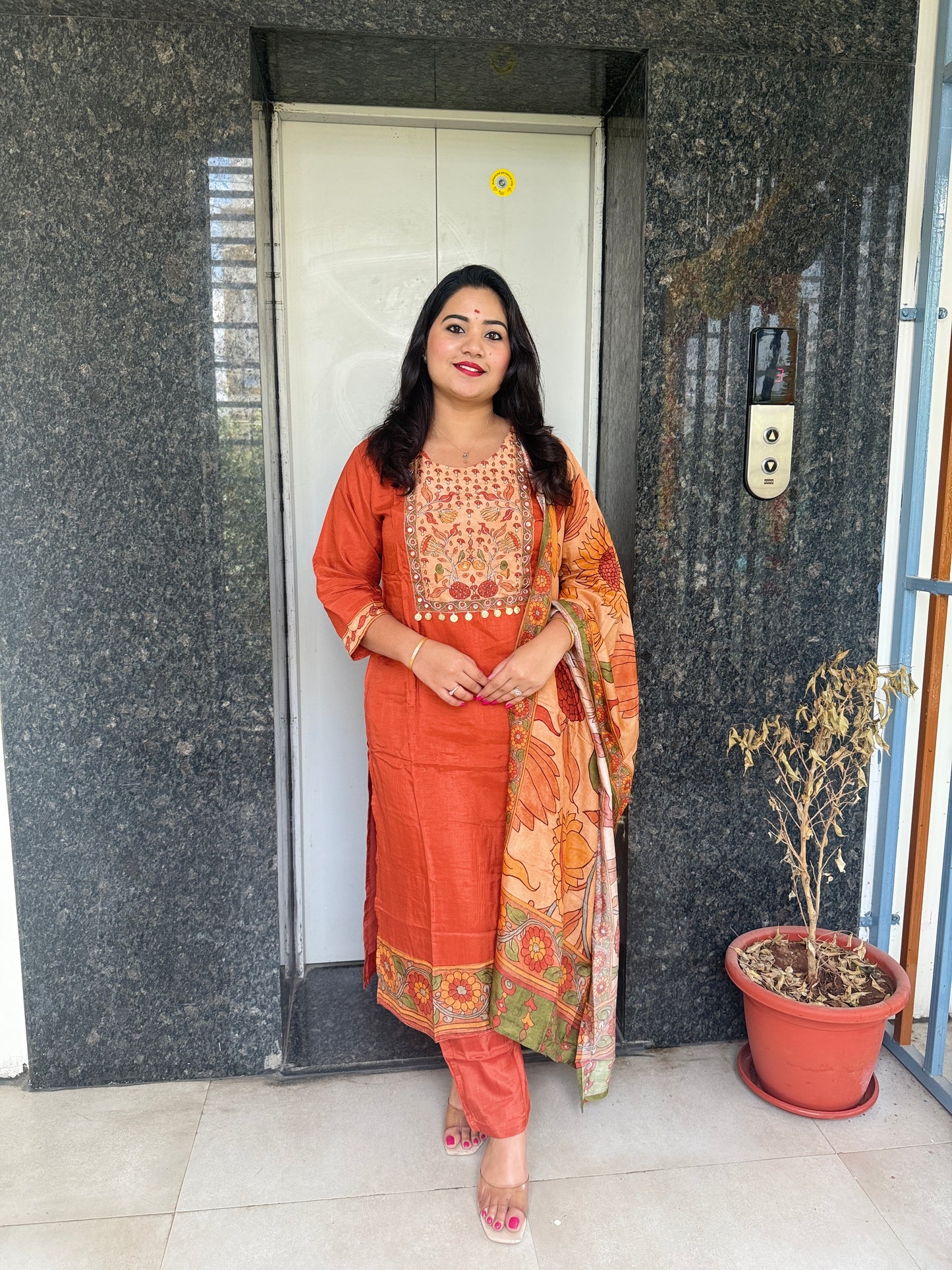 Dola Silk Suit Set with Cotton Lining and Printed Dupatta for Women – Sizes 38 to 46