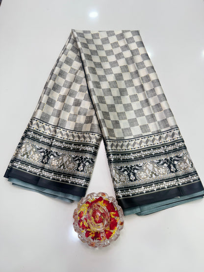 Printed Silk Saree with Matching Blouse – Lightweight Festive Saree for Women