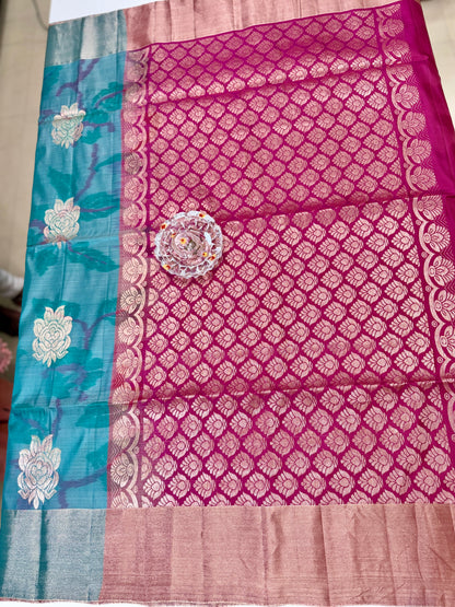 Pochampalli Printed Silk Saree with Satin Border and Blouse – Powerloom Weave for Women