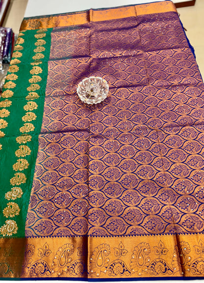 Soft Silk Saree with Cutwork and Stone Embellishments for Women