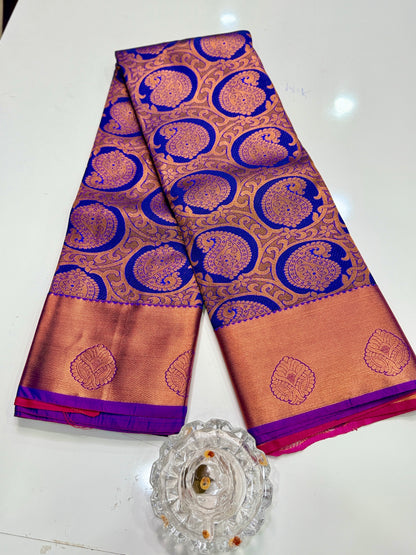 Bridal Kanchipuram Style Silk Saree with Rich Zari Border – Festive Wear