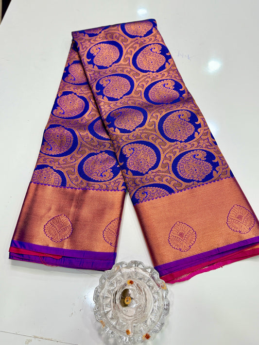 Bridal Kanchipuram Style Silk Saree with Rich Zari Border – Festive Wear