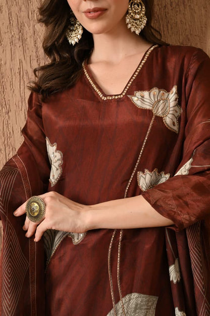 Crepe Kurta Pant Dupatta Set with Hand Detailing Work for Women – Sizes M to 3XL