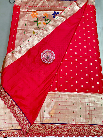 Paithani Lace Border Saree with Parrot Motifs and Contrast Blouse