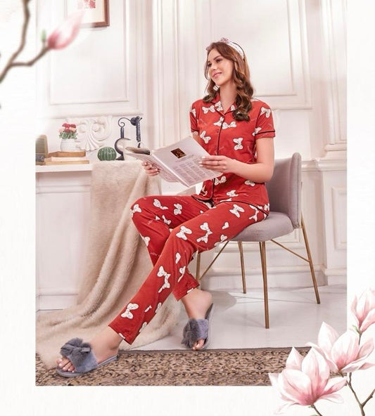 Printed Sinker Fabric Collar Night Suit Set – Women’s Loungewear & Nightwear (M to 2XL)