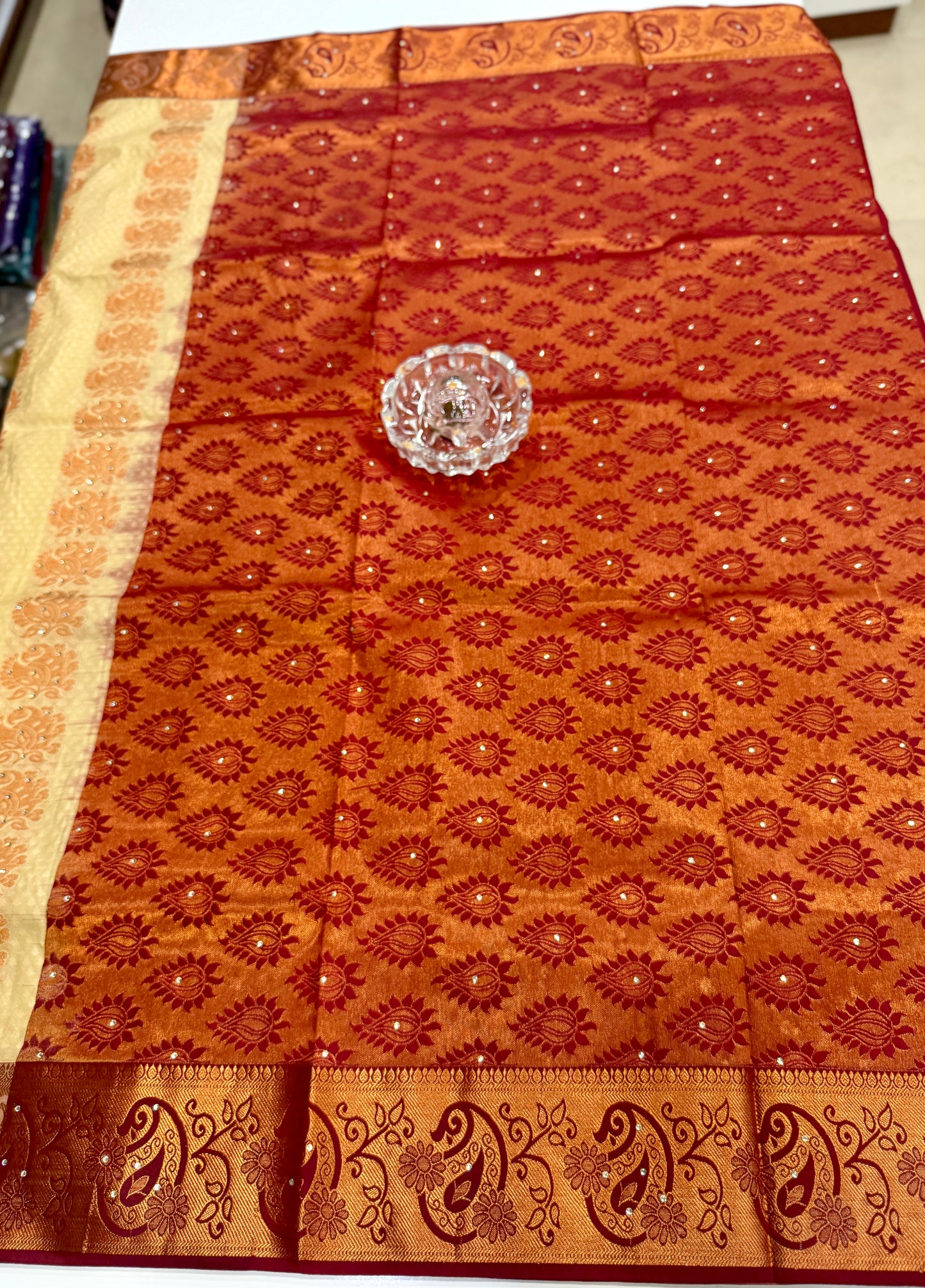 Soft Silk Saree with Cutwork and Stone Embellishments for Women