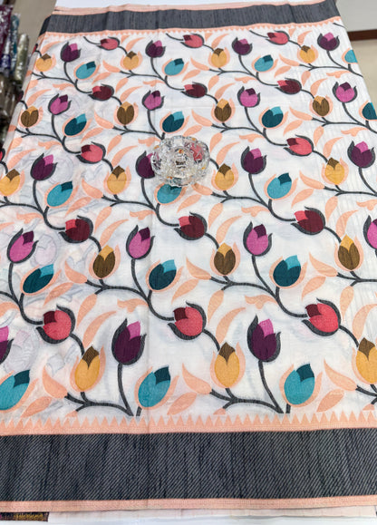 Soft silk floral printed saree with contrast blouse, lightweight festive wear saree for women