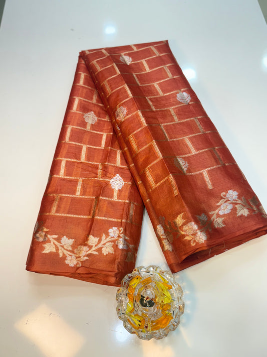 Pure Tussar Silk Jamdani Saree with Multicolor Zari Buta and Rich Pallu – Silk Mark Certified