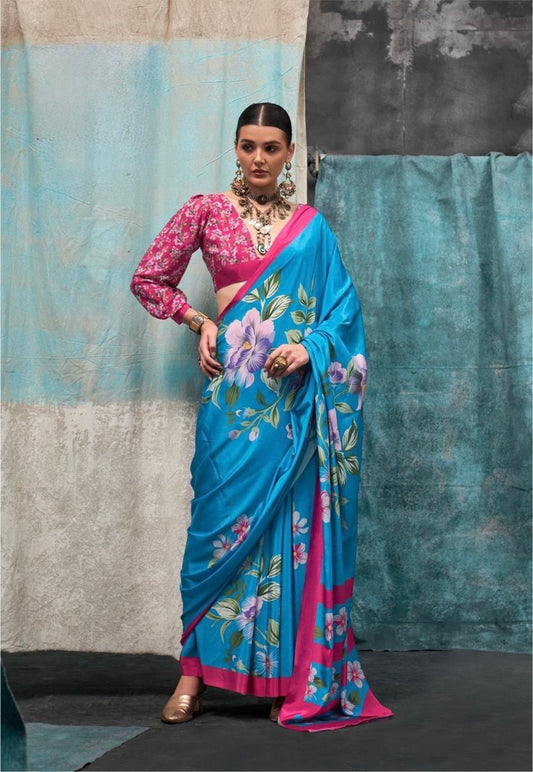Pure Crepe Saree with Elegant Design and Matching Blouse Piece – Festive & Wedding Wear for Women