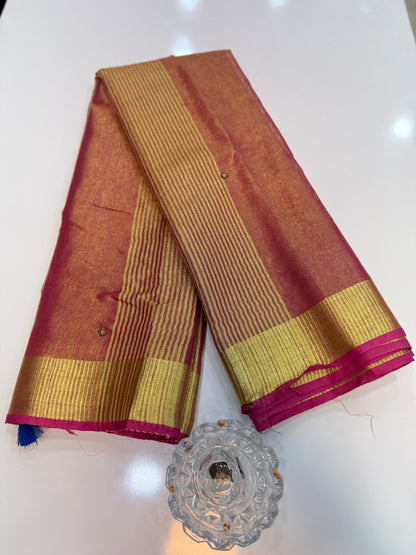 Pure Tissue 150 Count Linen Handloom Saree with Handwork and Running Blouse for Women
