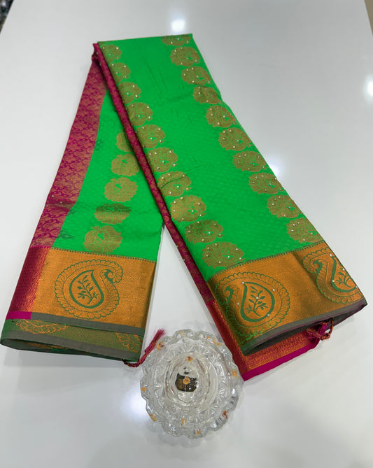 Soft Silk Saree with Cutwork and Stone Embellishments for Women