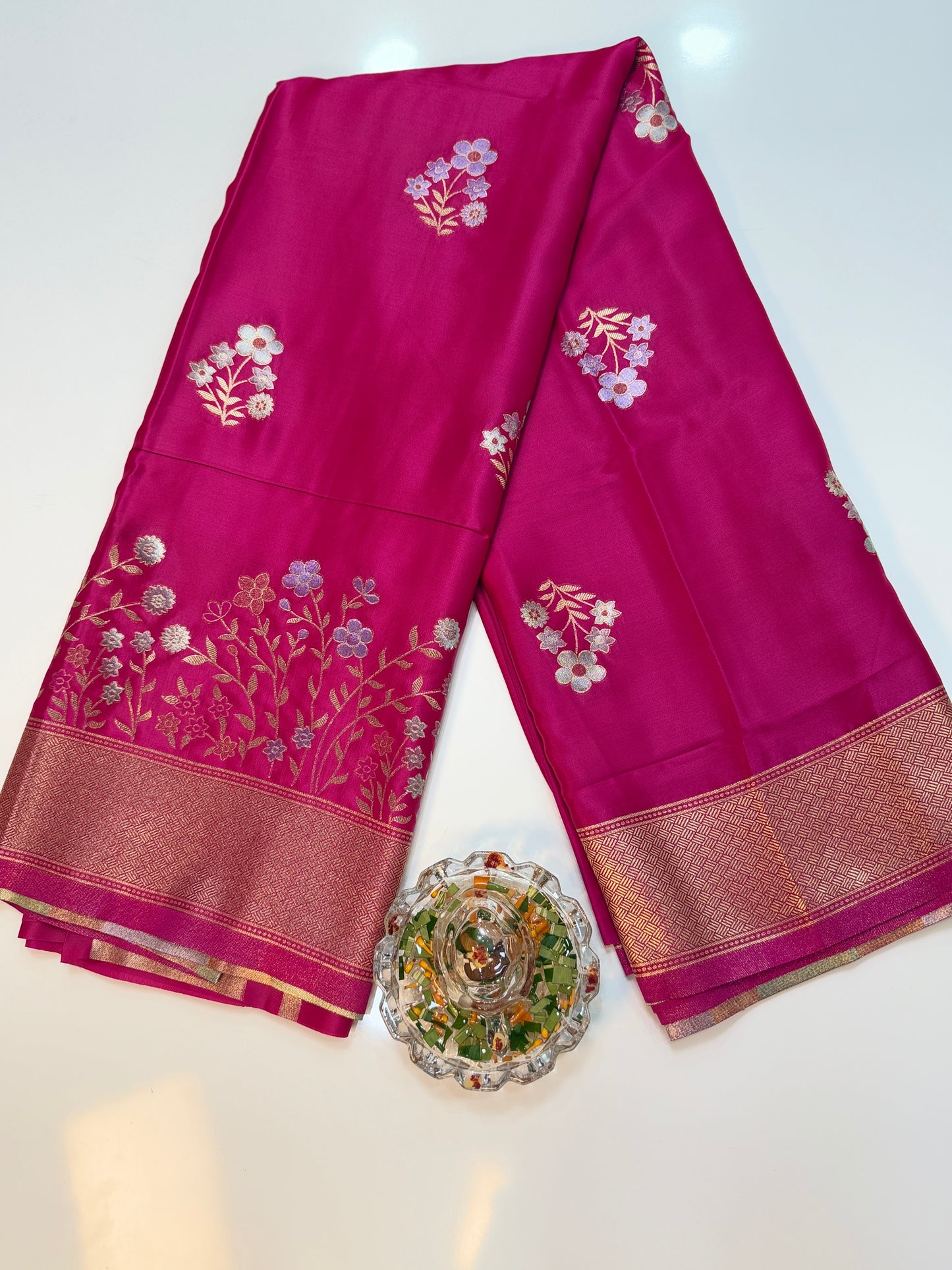 Mashru silk saree with floral zari weaving and blouse piece for women
