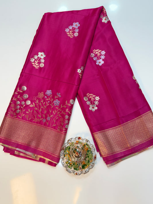 Mashru silk saree with floral zari weaving and blouse piece for women