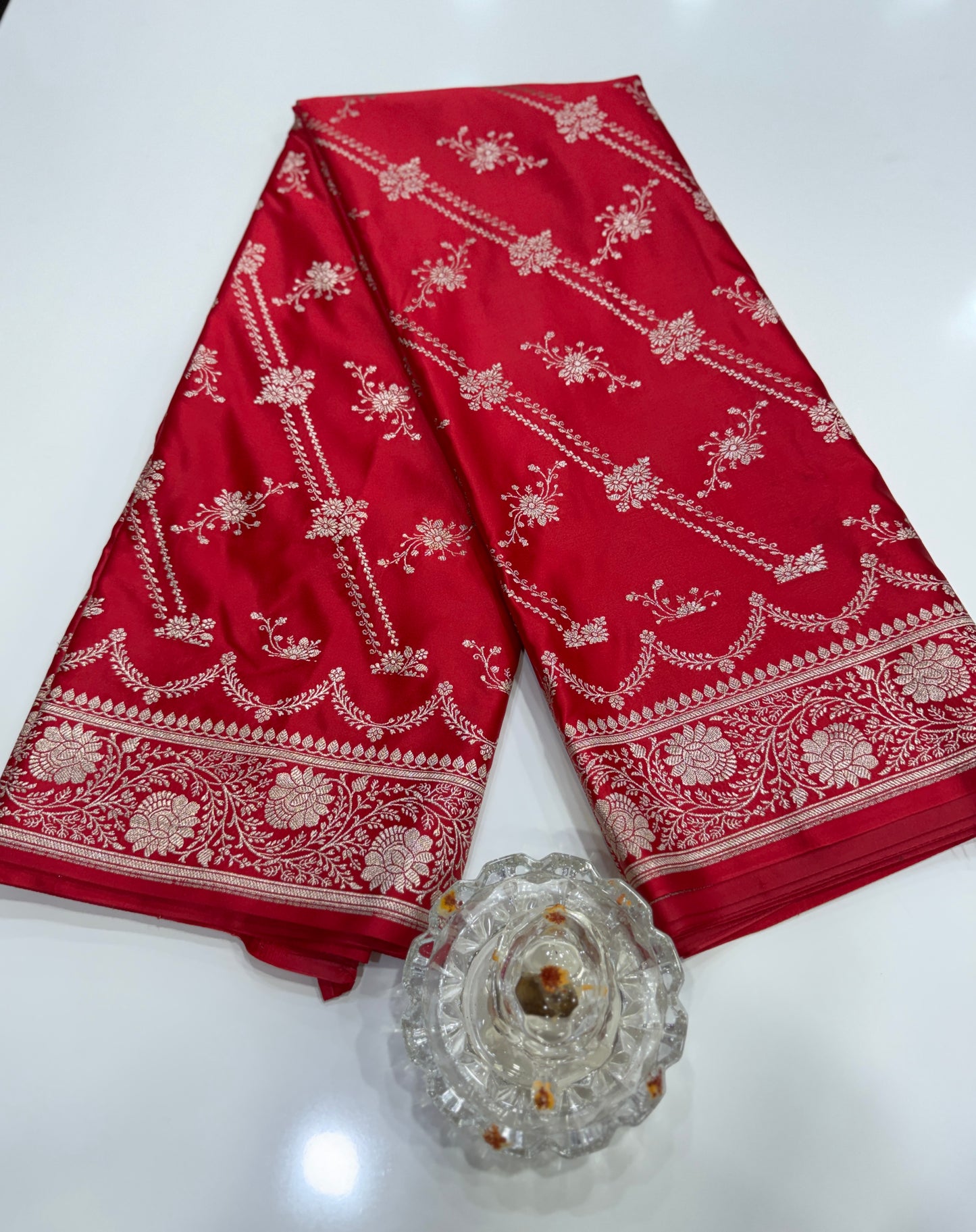 Mashru katan silk saree for women with Banarasi-style zari weaving and contrast brocade blouse piece