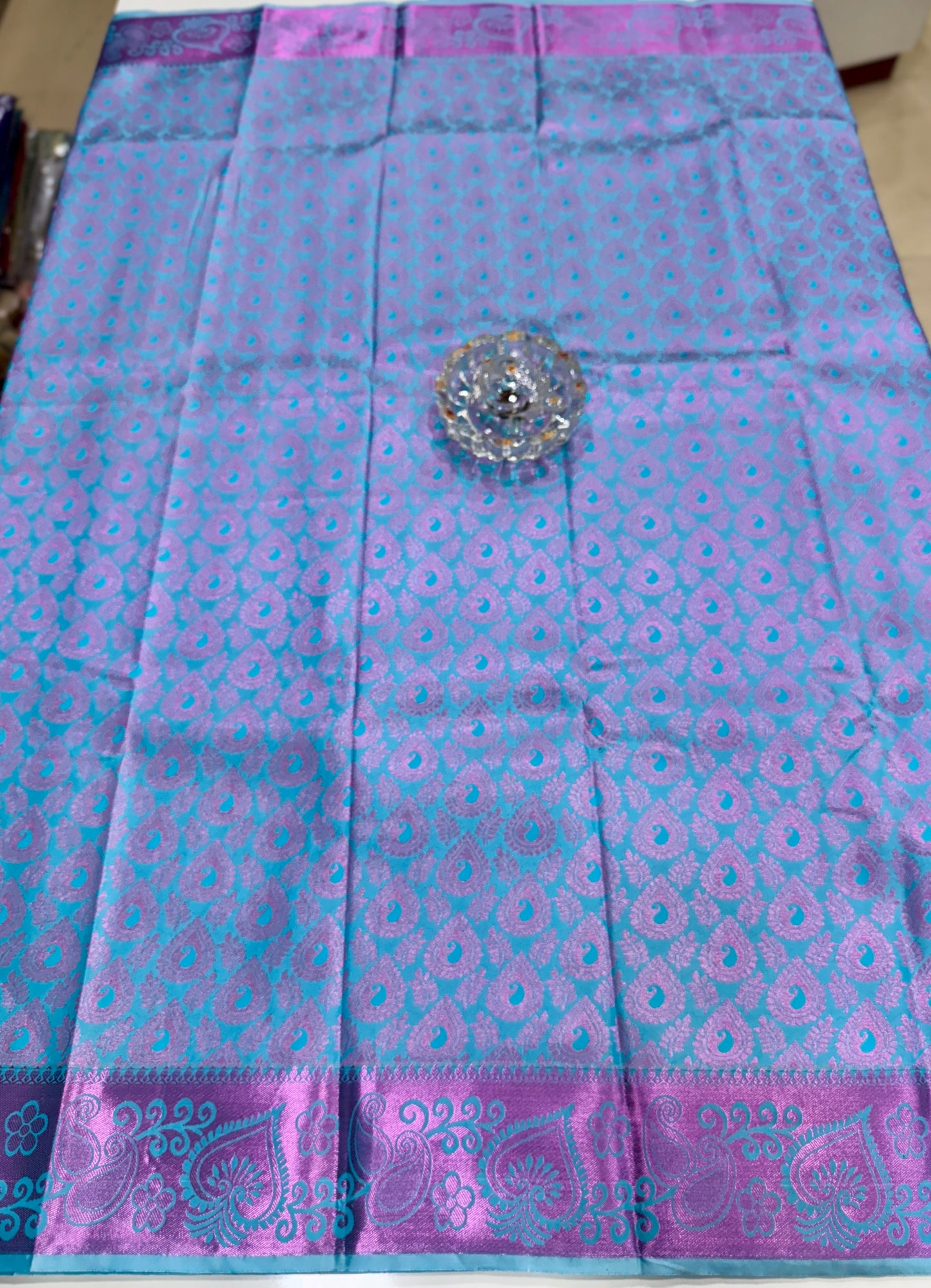 Traditional Kanchipuram Style Silk Saree for Women with Zari Border and Blouse Piece | Power-loom Woven Saree