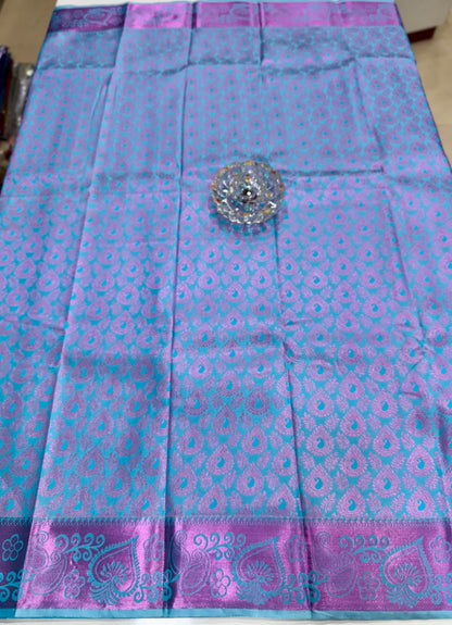 Traditional Kanchipuram Style Silk Saree for Women with Zari Border and Blouse Piece | Power-loom Woven Saree