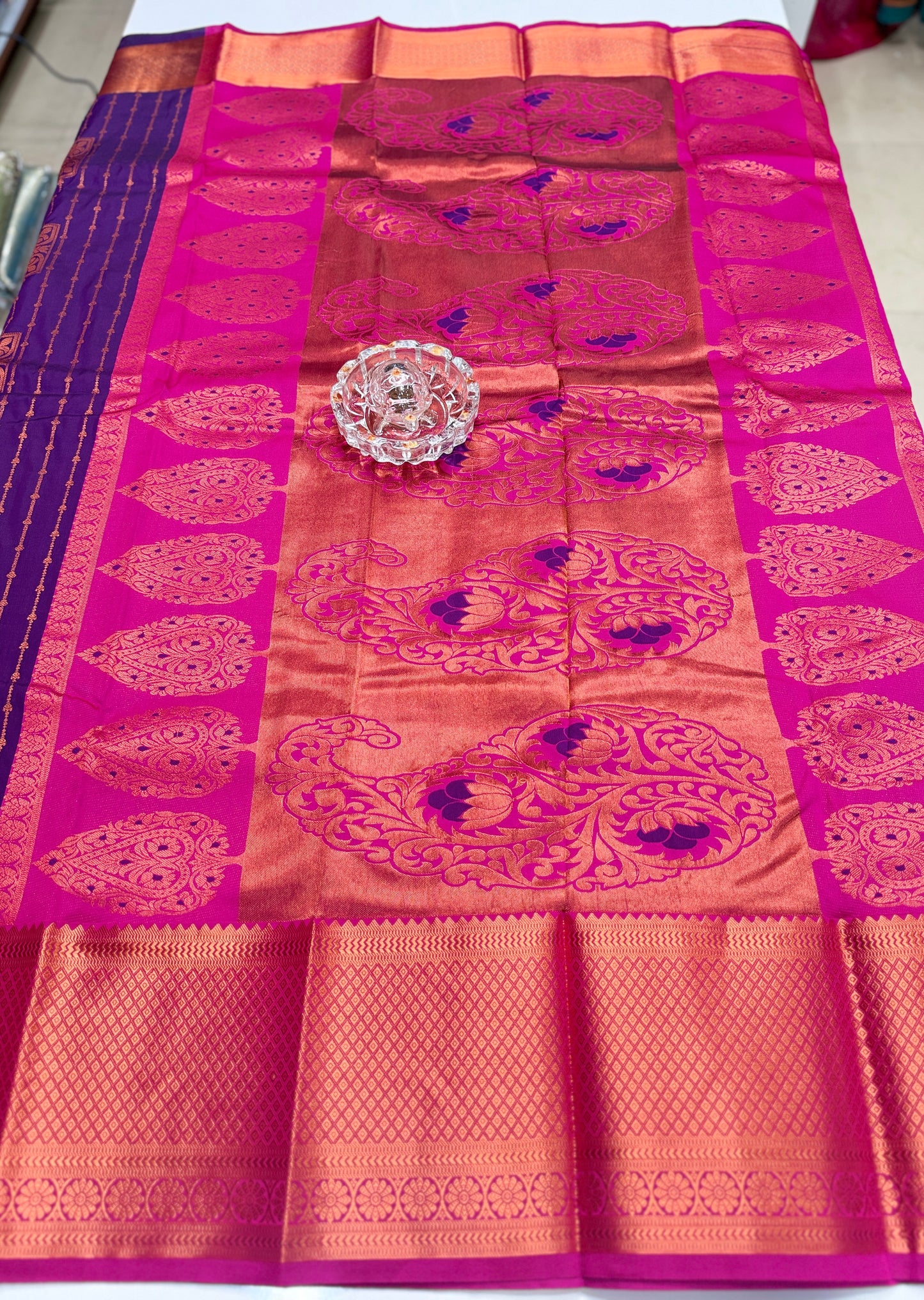 Dharmavaram Silk Saree with Intricate Meena Work and Blouse Piece for Women