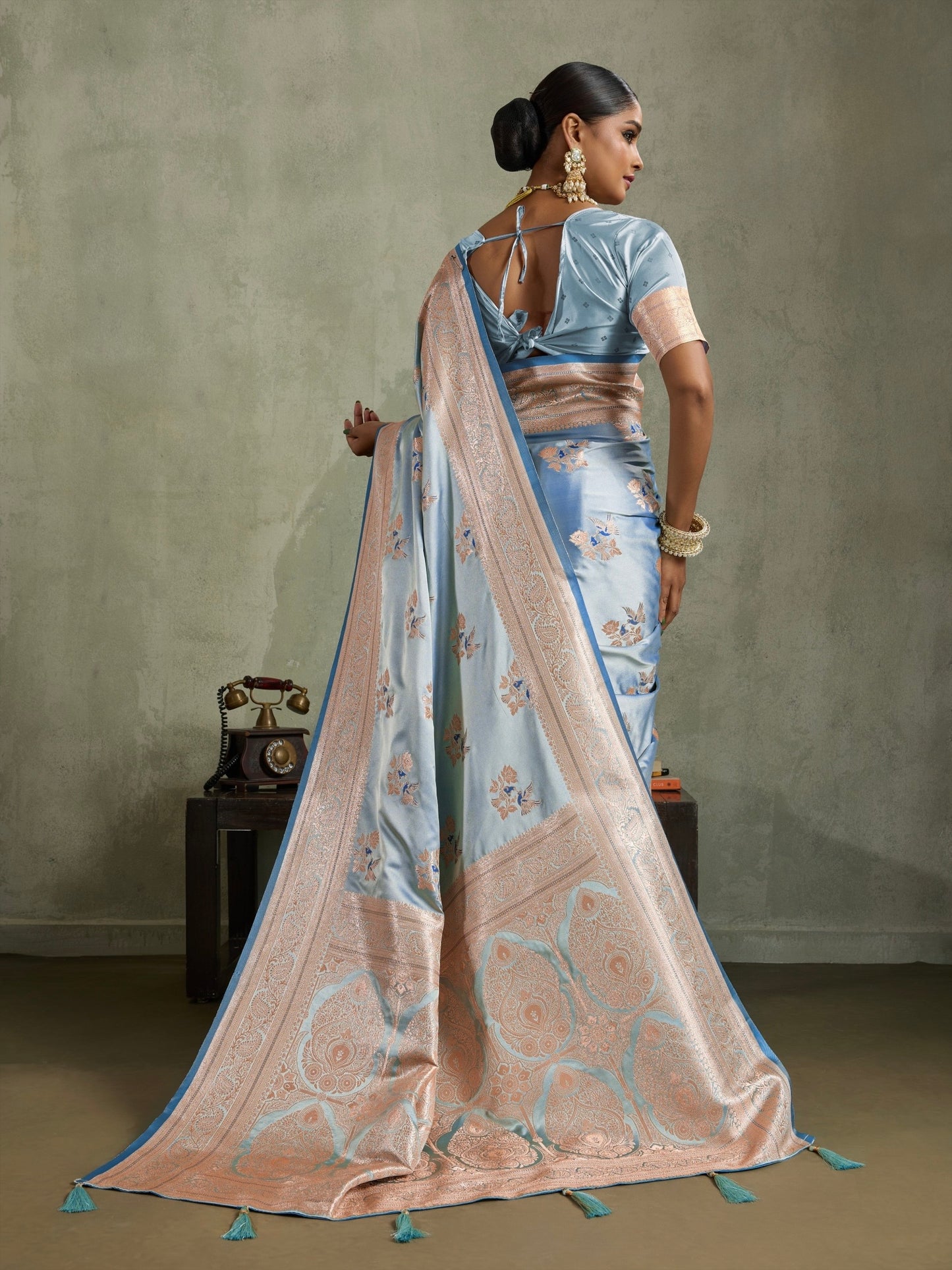 Satin Silk Saree with Zari Weaving and Meenakari Pallu for Women