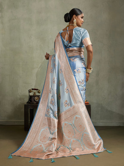 Satin Silk Saree with Zari Weaving and Meenakari Pallu for Women