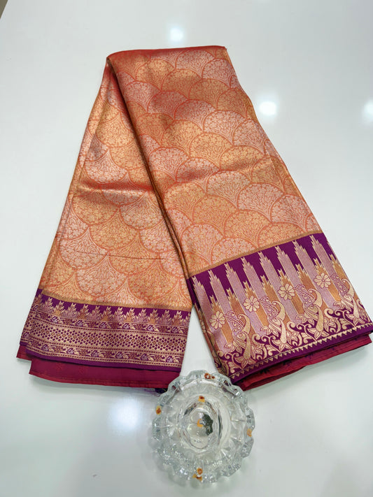Kanjivaram Soft Silk Saree with Meenakari Weaving, Broad Pattu and Potli Tassels – Wedding Silk Saree for Women