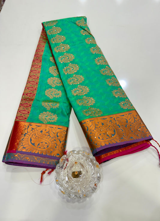 Soft Silk Saree with Cutwork and Stone Embellishments for Women