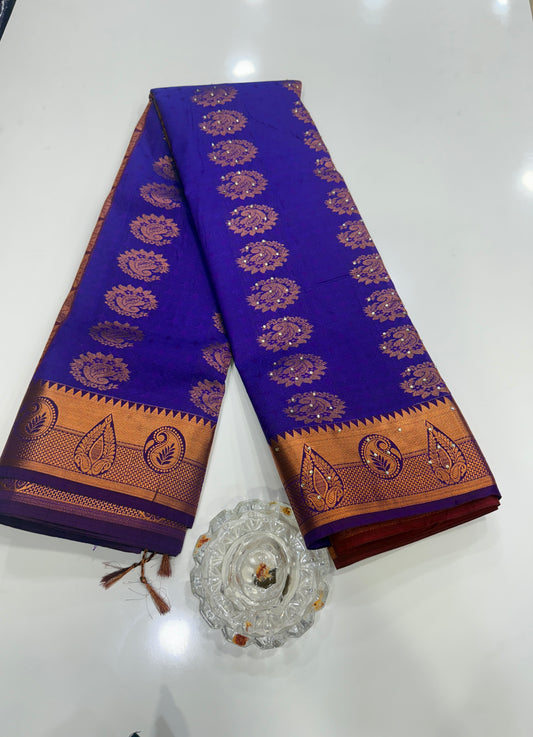 Soft Silk Saree with Cutwork and Stone Embellishments for Women