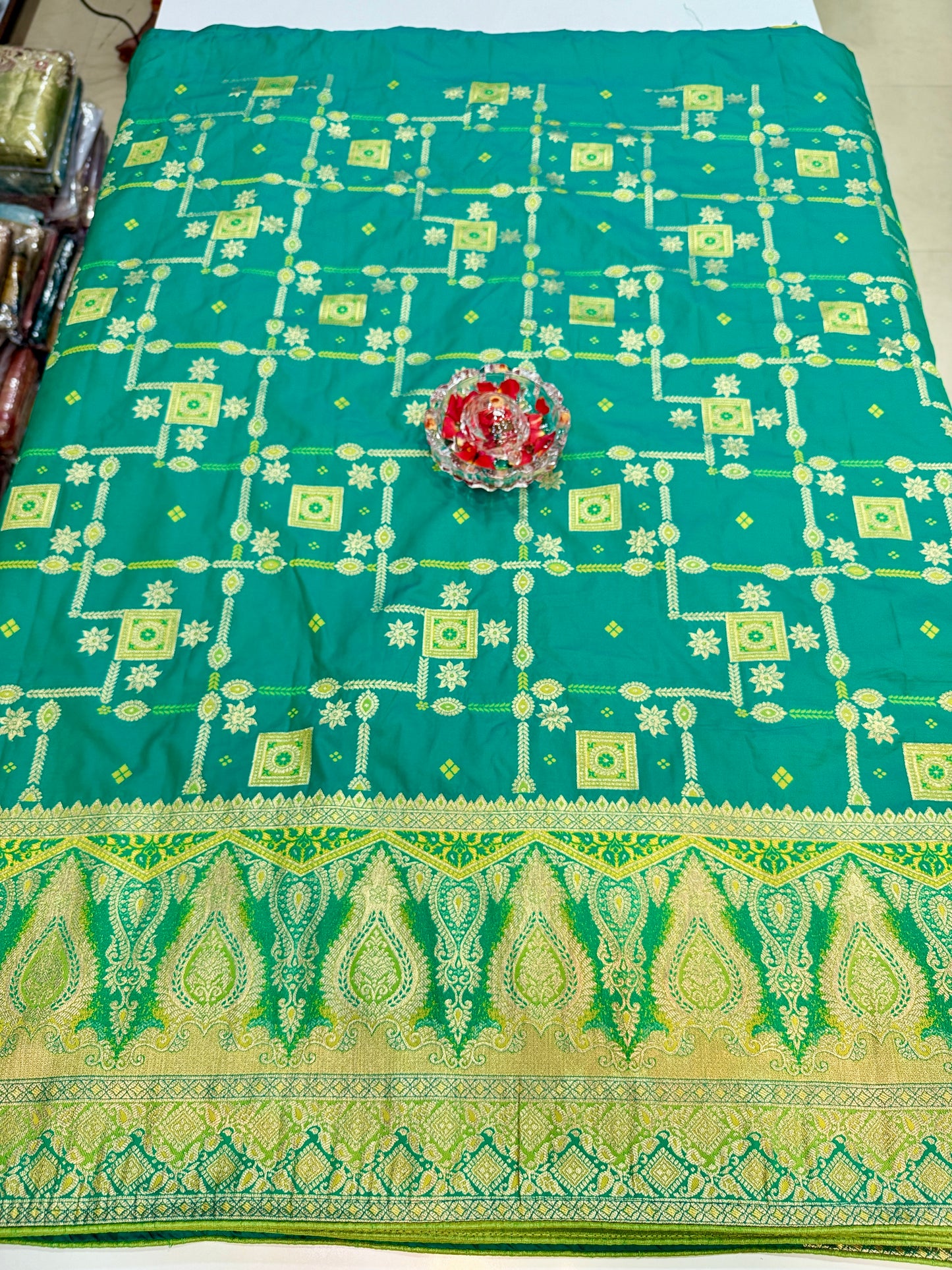 Royal Green banarasi saree with zari weaving and embroidered silk blouse – ethnic festive wear for women