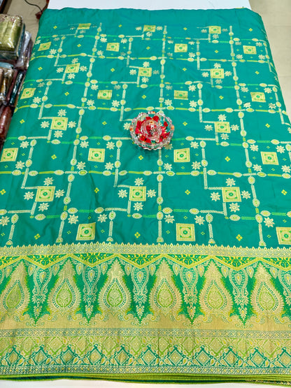 Royal Green banarasi saree with zari weaving and embroidered silk blouse – ethnic festive wear for women