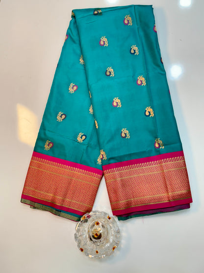 Paithani Soft Silk Saree with Zari Weaving and Contrast Blouse