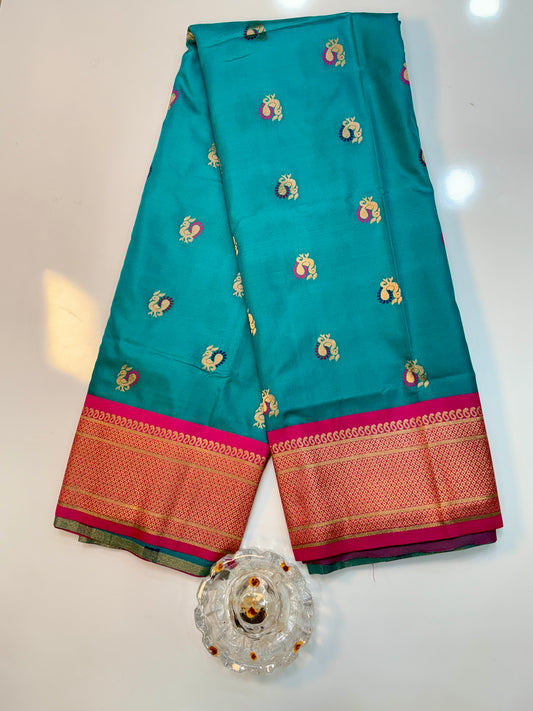 Paithani Soft Silk Saree with Zari Weaving and Contrast Blouse