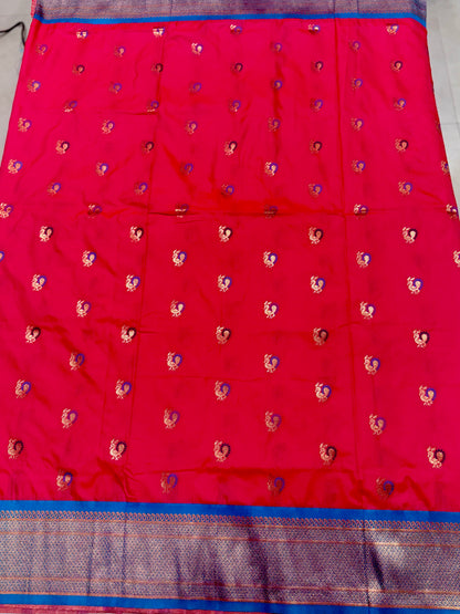 Paithani Soft Silk Saree with Zari Weaving and Contrast Blouse
